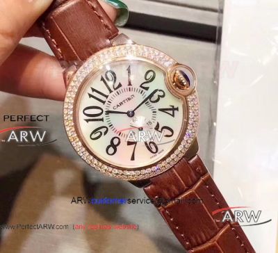 Perfect Replica Cartier Ballon Bleu Ladies 36mm Watches Rose Gold White MOP Face